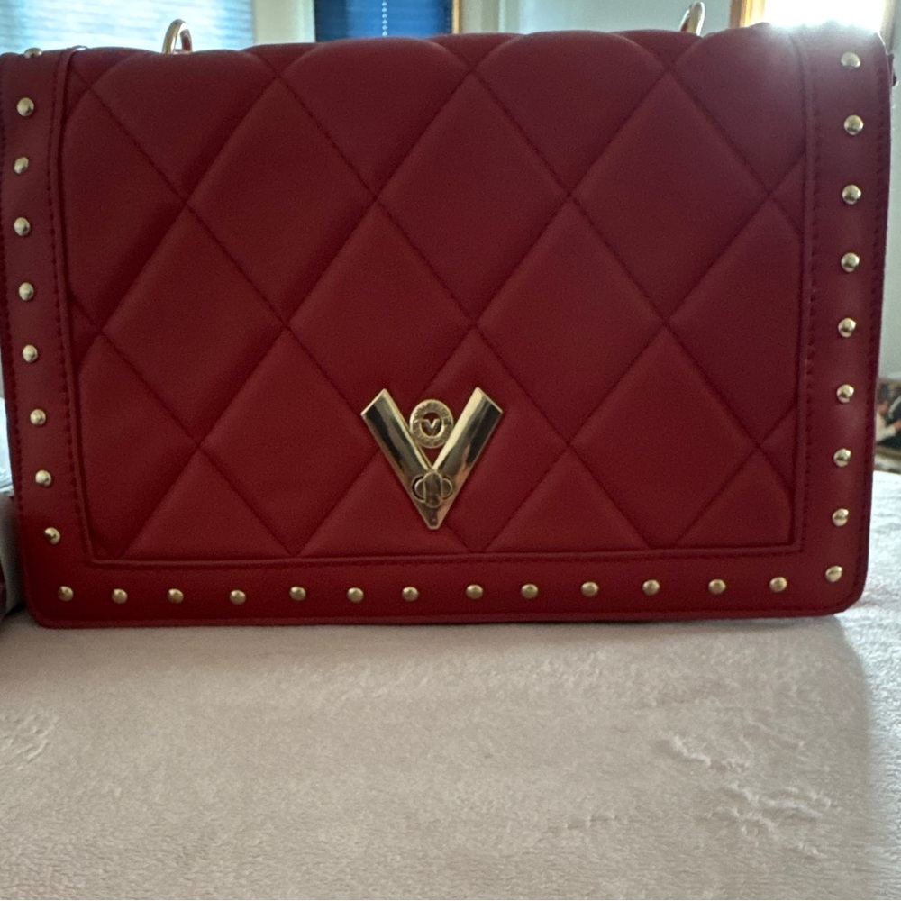 Valentino Orlando Red Vegan Leather Quilted Handbag